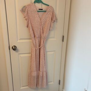 Stylish Pink Floral Wrap Maxi Dress